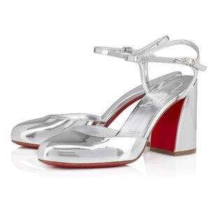 Christian Louboutin JANE PUMP 85 Metallic Leather Ankle Strap Heels Shoes $995